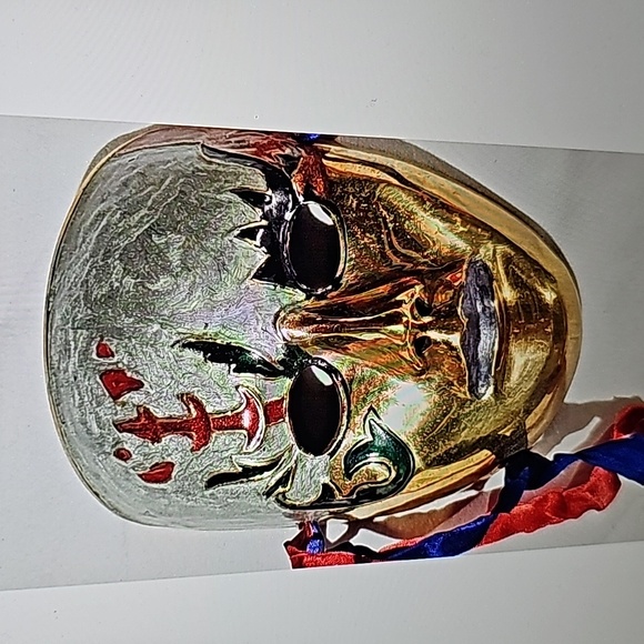 Solid Brass Masks Hand Painted Mardi Gras Vintage Lot of 3 Wall Art - Picture 8 of 8